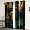 2pcs Luxurious Gold Tropical Leaf Printed Curtains, Designed for Light Filtering, Quality Material, Ideal for Modern Home Window