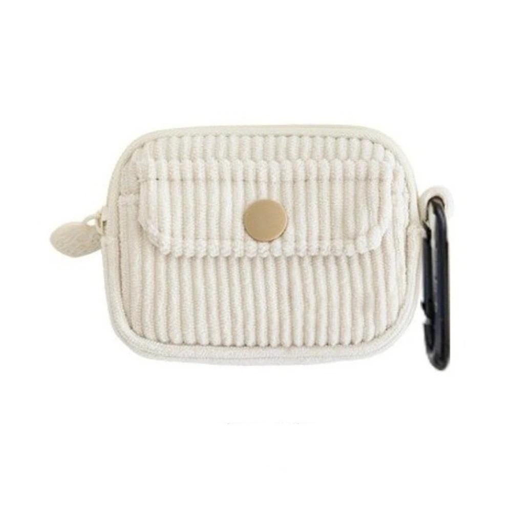 

Portable Solid Color Earphone Storage Bag Corduroy Multi Layer Coin Purse Multifunctional with Zipper Storage Bag Daily Use белый