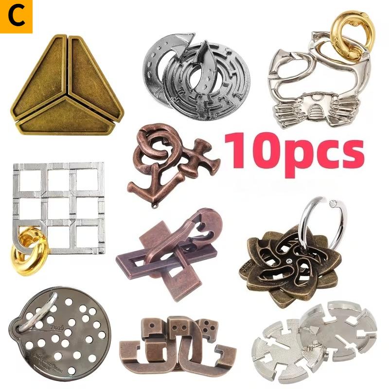 

10pcs Adult Classic Metal Puzzle Locks Miniature Ornaments Snake Key Bicycle Lock Etc Each Level Offers Different Challenge 18+