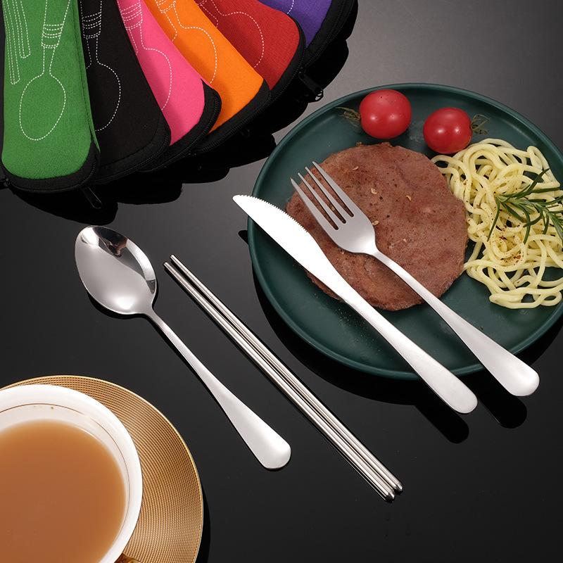 

Cross-border supply cloth bag stainless steel tableware four-piece set outdoor portable table knife