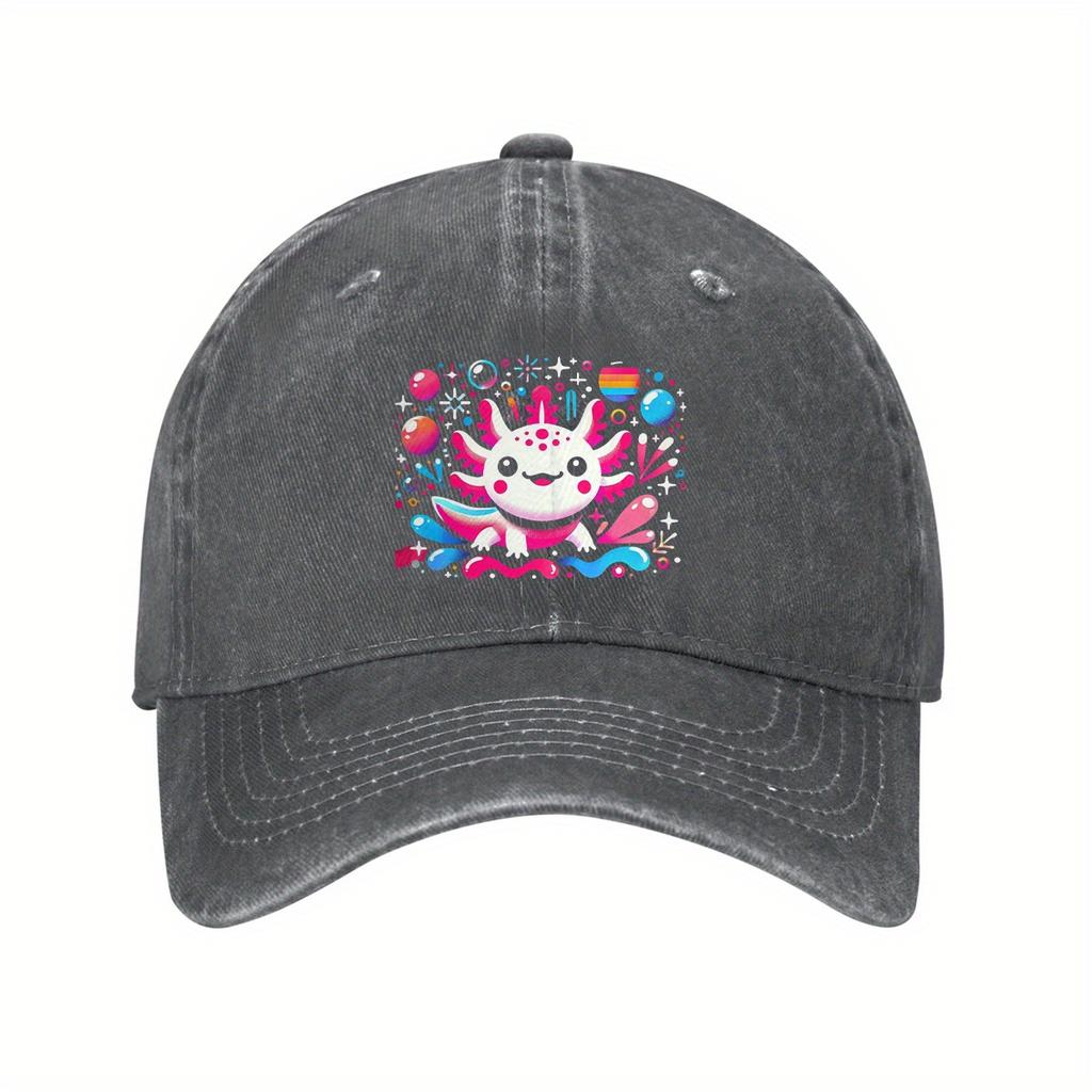 Cute Axolotl Print Baseball Cap Adjustable Cotton Washed Dad Hat Casual for Unisex