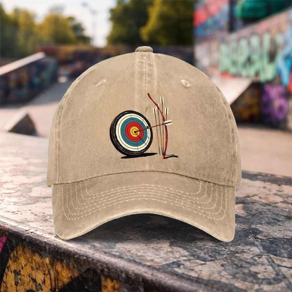 Archery Bullseye Washed Baseball Cap Cotton Adjustable Outdoor Sports Casual Hat for Unisex