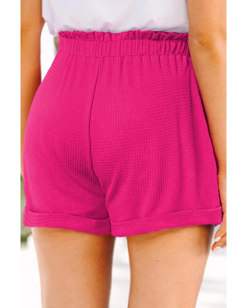 Azura Exchange Bright Pink Plus Size Rolled Edge Ruffled Elastic Waist Textured Shorts