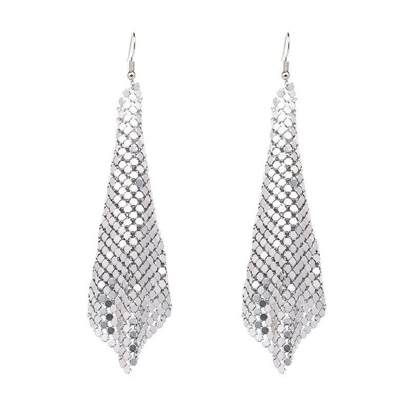 European and American Cross-Border Supply Fashion Earrings Metal Sequin Tassel Earrings Creative New Square Geometric Long Earrings