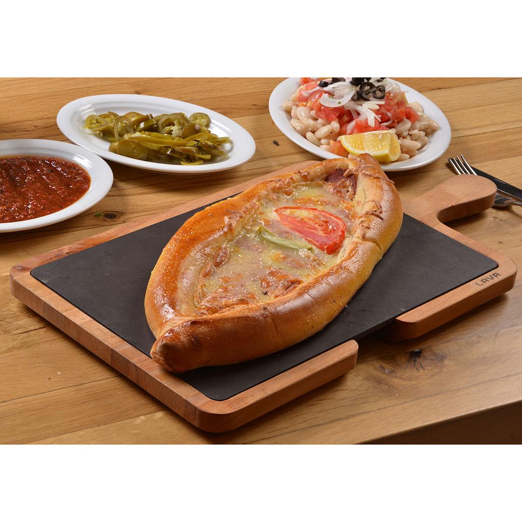 Lava Cast Iron Rectangle Sets With Wooden Serving Platters.  17X37cm.