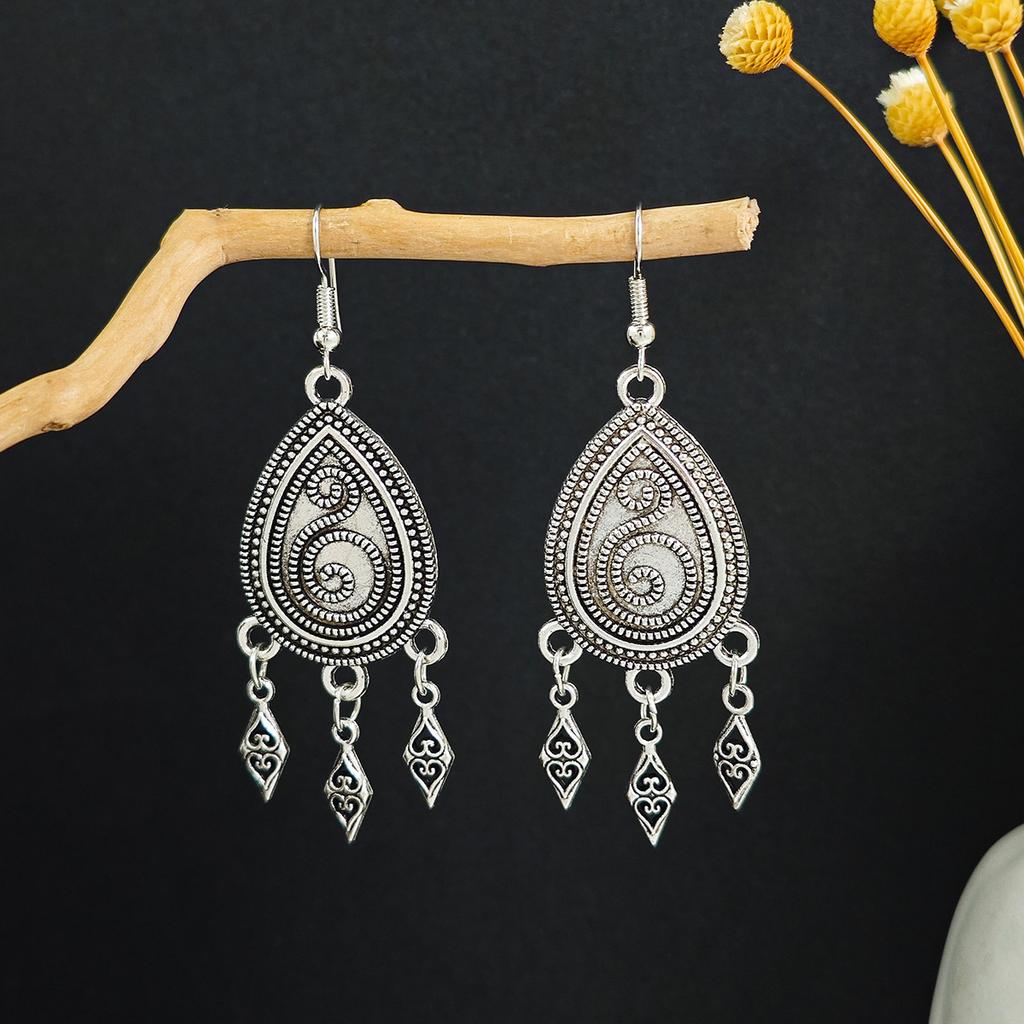 Bohemian Ethnic Wind Geometric Water Drop Earrings, Long Fringed Earrings For Retro Tourist Attractions
