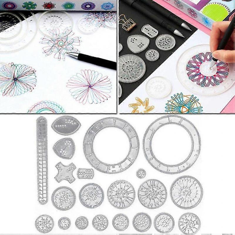 22pcs Spirograph Drawing Toys Ruler Set Interlocking Gears & Wheels Drawing Accessories Creative Educational Rulers For Children