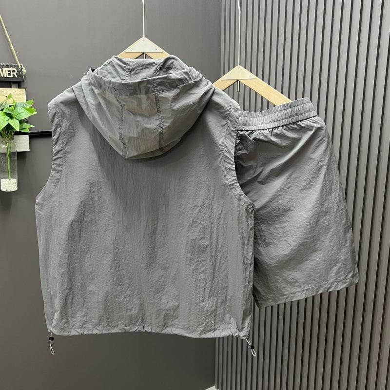 Lässiger ärmelloser Kapuzenanzug Herren Sommer Arbeitskleidung Dünn Locker Mode Paar Ärmellose Weste Shorts Zweiteiliges Set