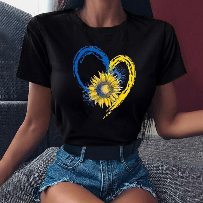 Heartbeat Blue Yellow Women Print T-shirt Fashion Y2K Short Sleeve Tee Tops Lady 90s Female Harajuku Streetwear Woman Clothing