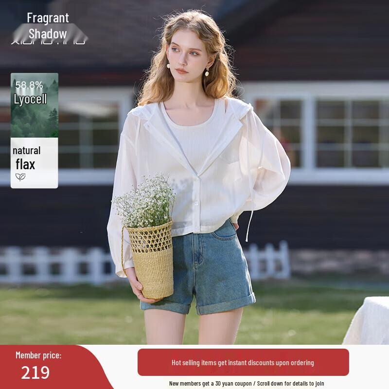 Xiangying Women s White Thin Hooded Cardigan Jacket L