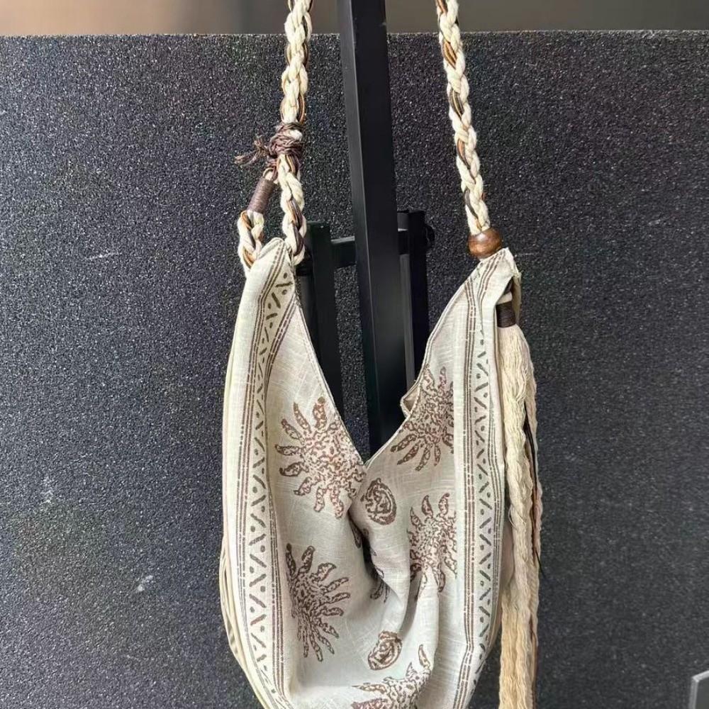 Linen Print Women Crossbody Bag Ethnic Style Retro Handbag Simple Messenger Bag  daily