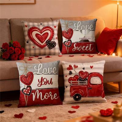 Leinen-Druck-Kissenbezug für den Valentinstag - Herzdesign für Heim-Sofa-Dekoration