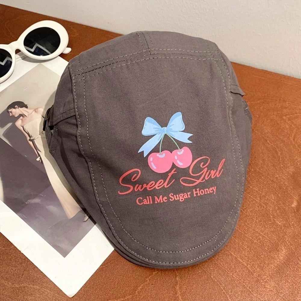 Embroidey Graffiti Forward Hat Cherry Artist Hat Adjustable Y2k Beret  Teenagers