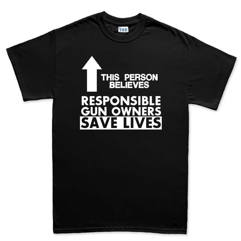 Black Cotton T Shirt Responsible Gun Owners Save Lives Unisex Casual Athleisure Workout Fitness Muscle Fit