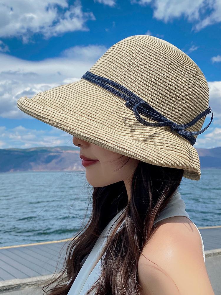 2022 Women's Summer Bucket Folding fashion Straw Hat Panamas UV Protection Sun Visor Seaside Beach Hat Tide Summer Hats
