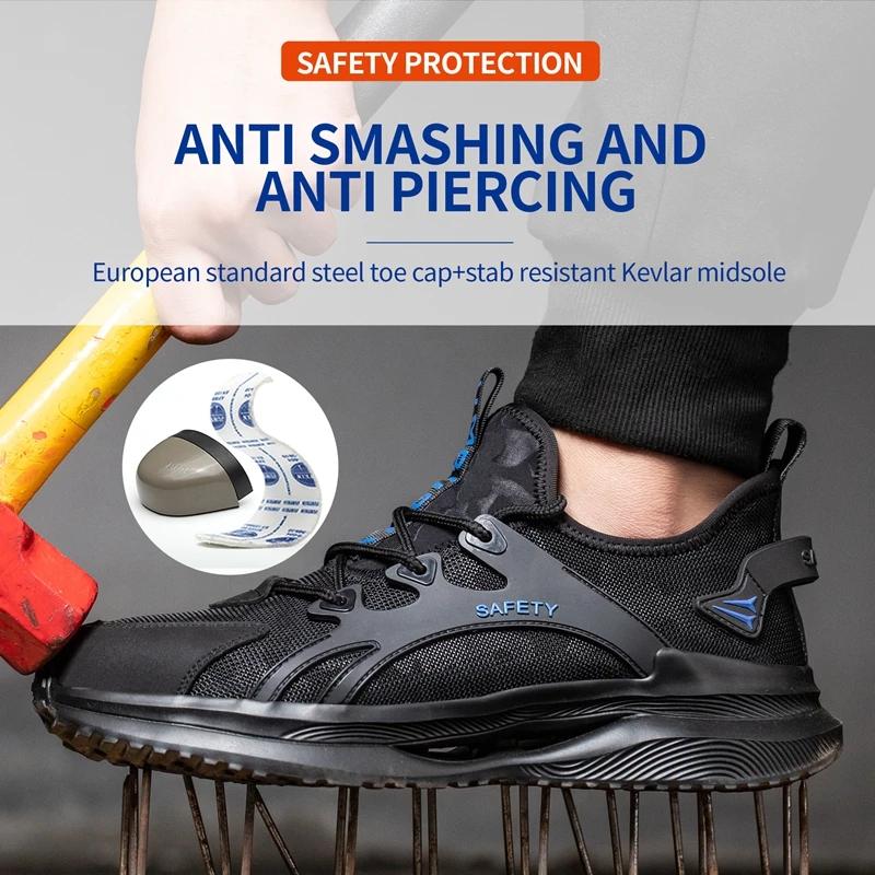 Anti Puncture Men Safety Shoes Summer Work Sneakers with Steel Toe Breathable Work Shoes for Men Protective Shoes with Metal Toe