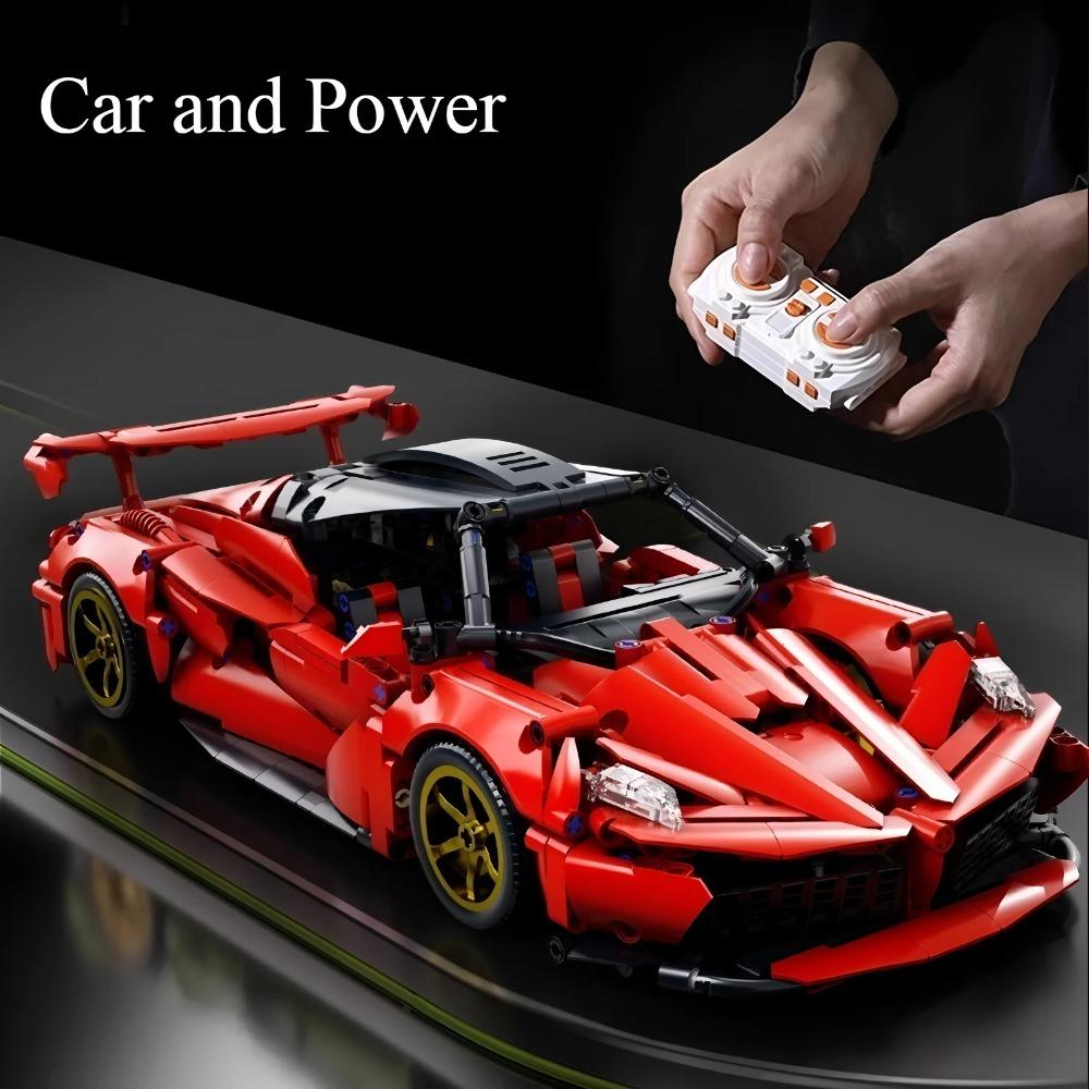 1:14 Rotes Baustein-Sportwagen RC-Spielzeug, Auto-Baustein-Spielzeug, Geburtstagsgeschenk, Sportwagenmodell DIY, Geschenk für Kinder