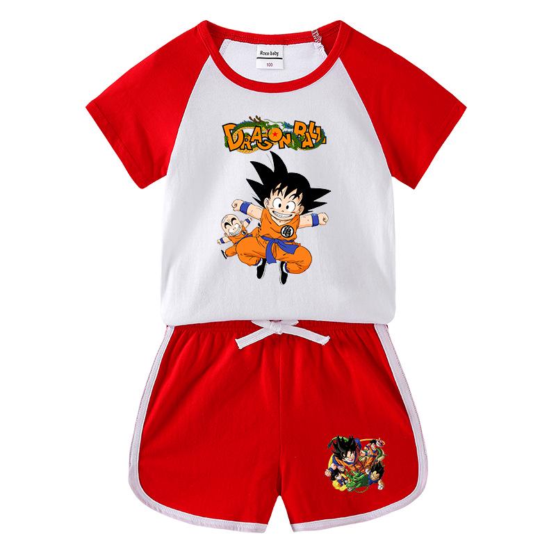 Kids' Summer Color Block Two-Piece Set: Baby Hot Pants & Short Sleeve T-Shirt Casual Outfit