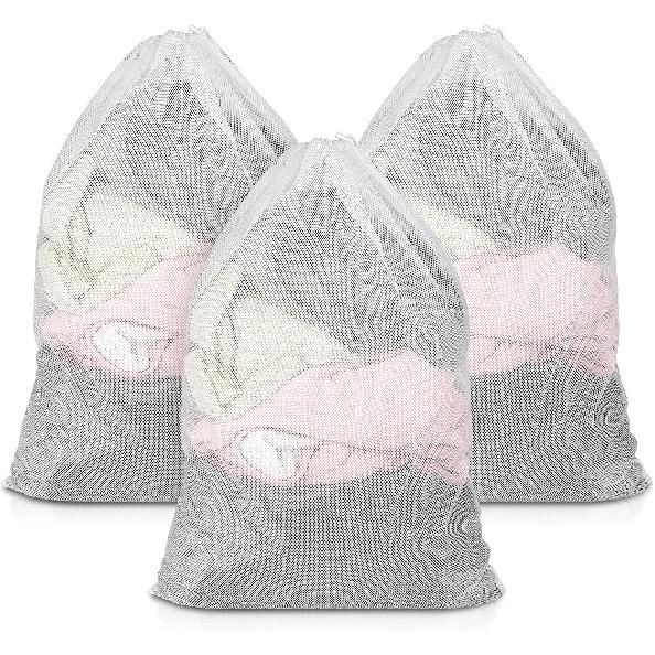 3 Pack Mesh Laundry Bags, 23 x 34 Inches Heavy Duty Mesh Laundry Bag, Large Laundry Drawstring Bag for College, Dorm, Travel, Family and Apartment