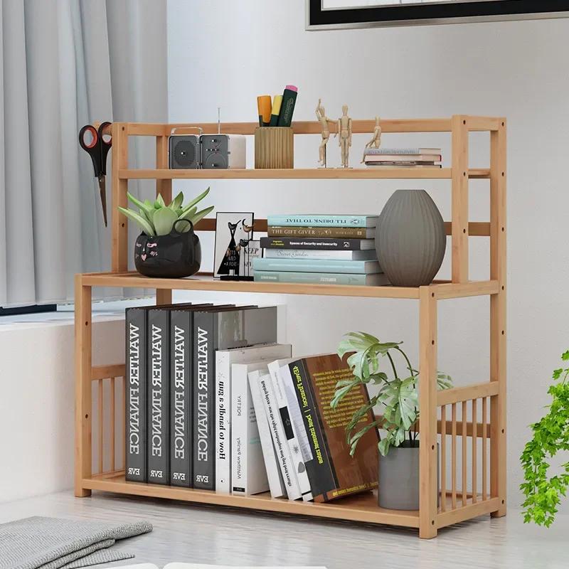 3-tier Wooden Bookshelf Office Student Stationery Organizer Magazine Holder Home Sundries Storage Shelves Kitchen Seasoning Rack