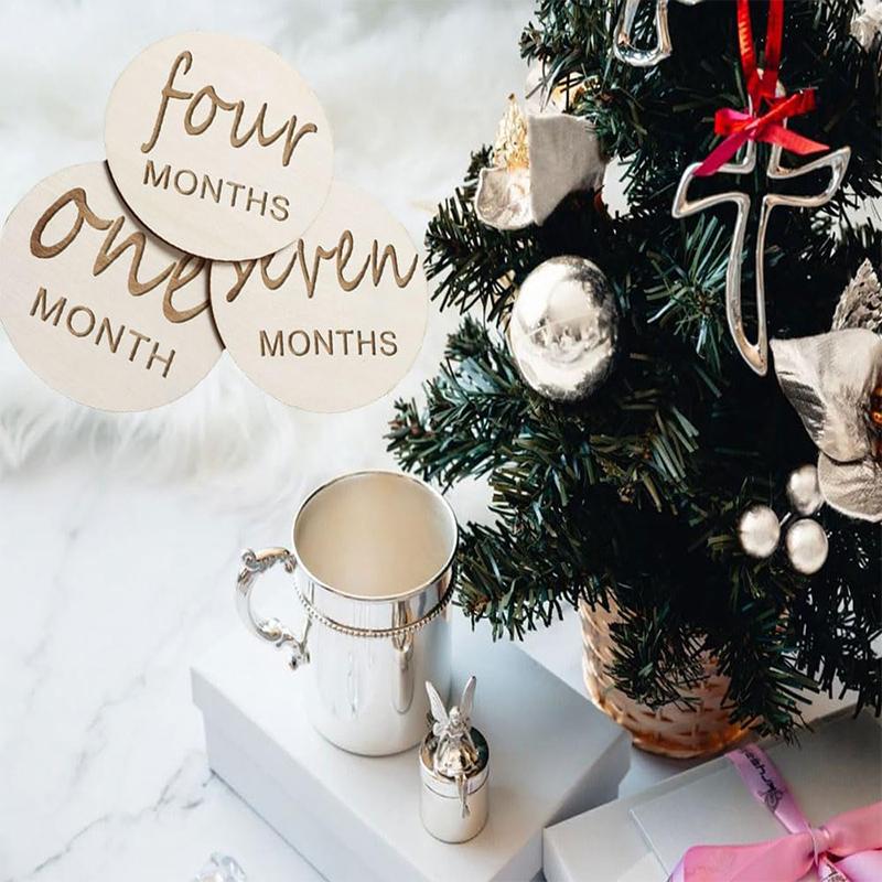 12 Pcs Wooden Baby Monthly Milestone Cards, Baby Monthly Milestones For Newborn Baby Gifts,1-12 Months Wooden Discs