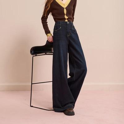 Sancai Winter 2025 Vintage Washed Fleece Lined Wide-Leg Jeans