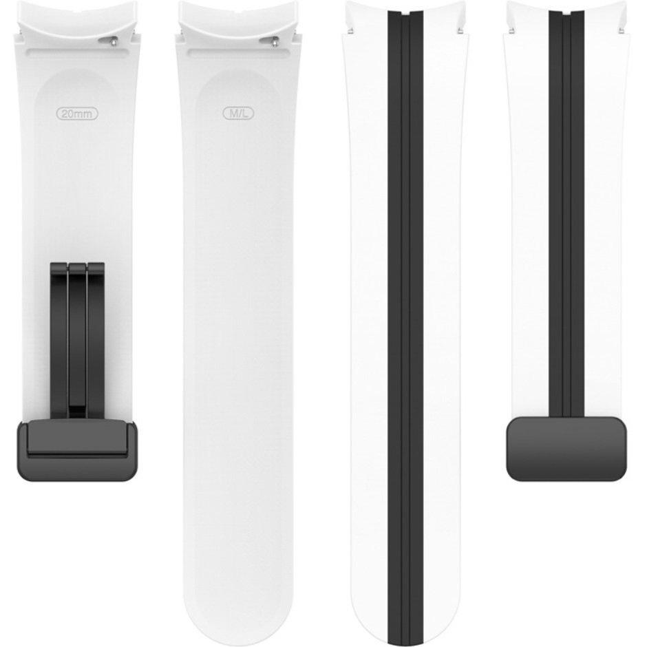 Silicone Strap for Samsung Galaxy Watch 4/5/6/7/FE 40/42/43/44/45/46/47mm, White / Black