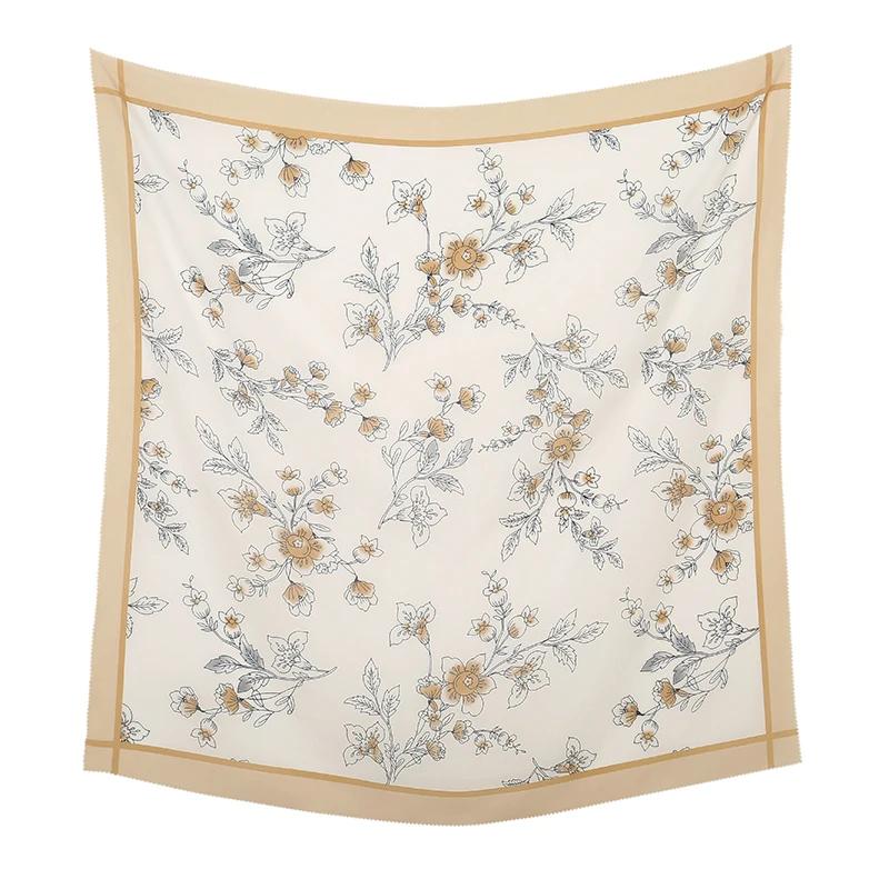 110*110cm Neuer Baumwoll-Leinen-Quadratischer Schal Damen Kopftuch Blumenmuster Halstuch Schals Kopftuch Bandanas Haargummi Stirnbänder