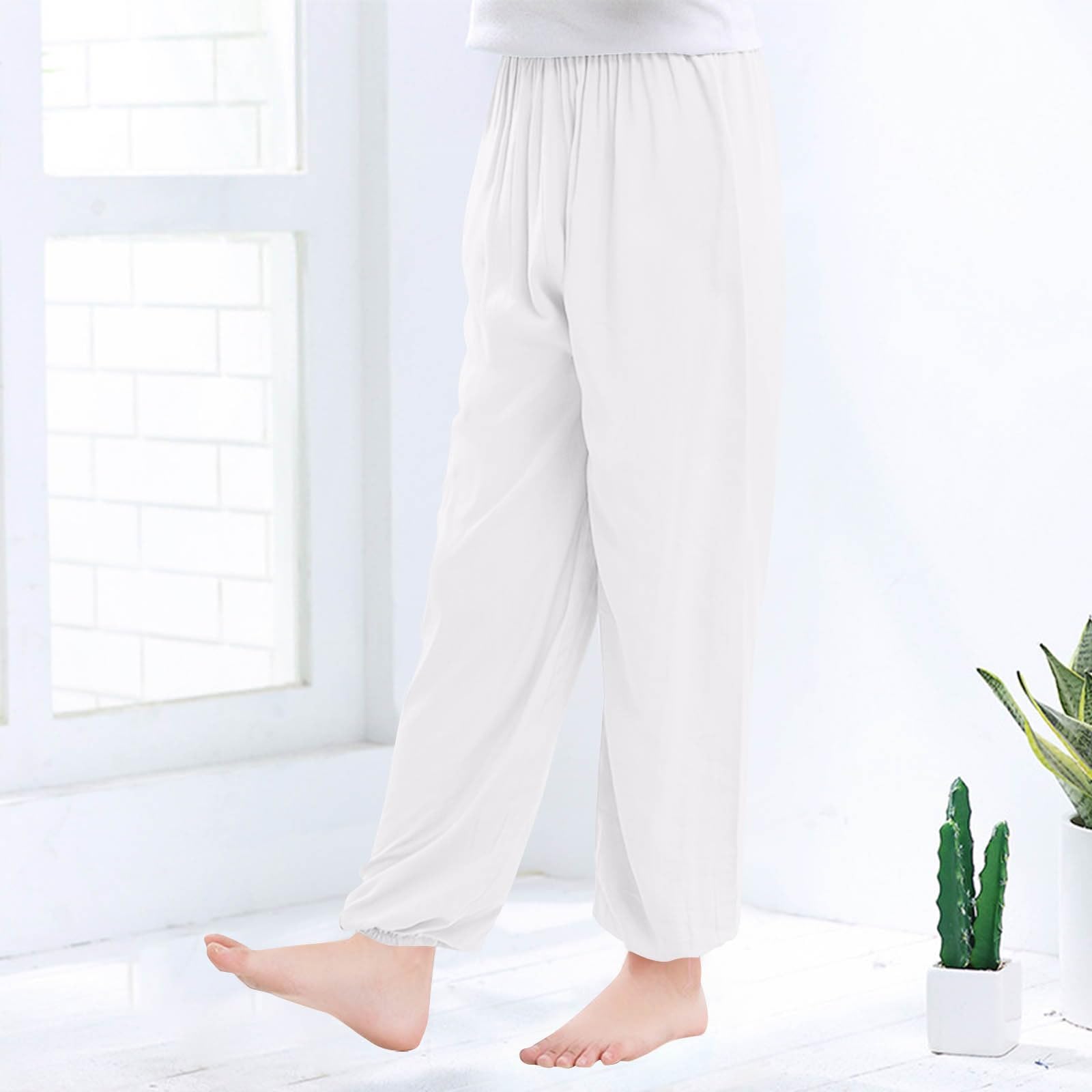 

Children s Cotton Silk Conditioning Mosquito Proof Thin Pants 130 білий