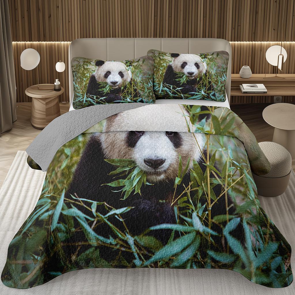 White And Black Panda Bedspread Set Kawaii Bamboo Botanical Twin Quilt Set Cute Panda Themed Coverlet Wild Animal Bedding Set
