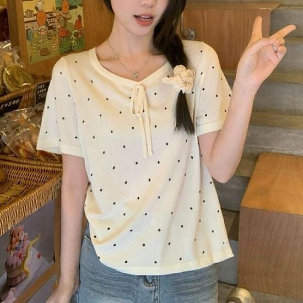 Navava Women Lovely DoT Ribbon ShorT Sleeve T shirT nT2373