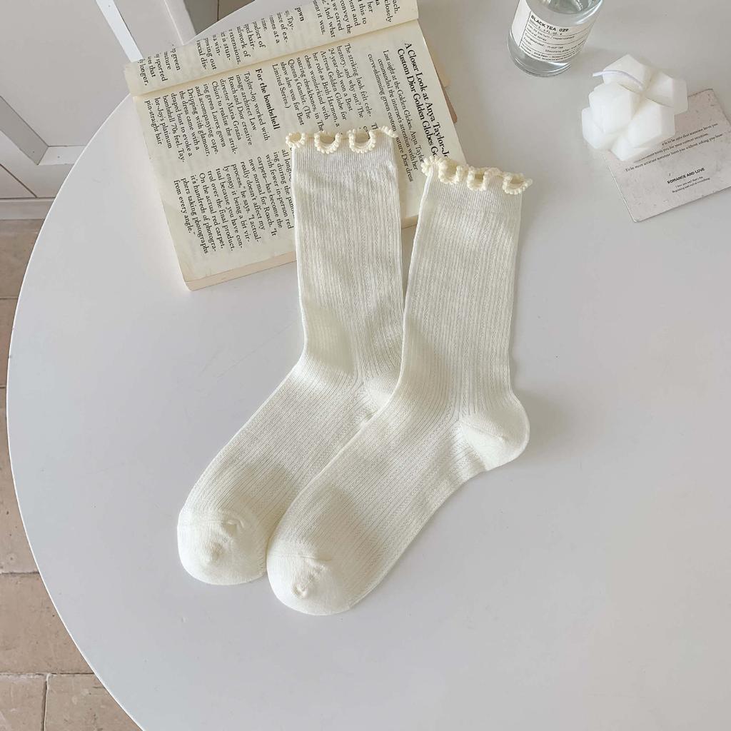 Boneless Socks Summer Thin Mesh Breathable Stacking Socks Wooden Ear Edge Medium Tube Socks Loose Lace Confinement Socks Women