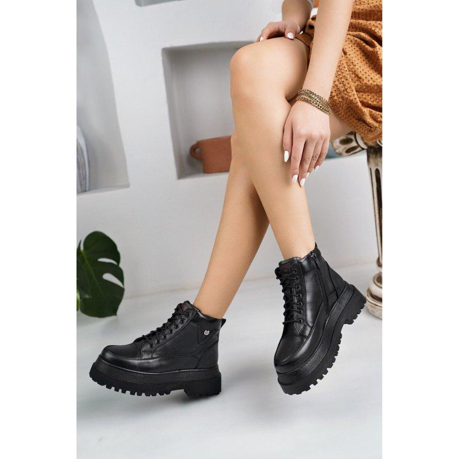 Freizeitstiefel aus echtem Leder mit dicker Sohle für Damen