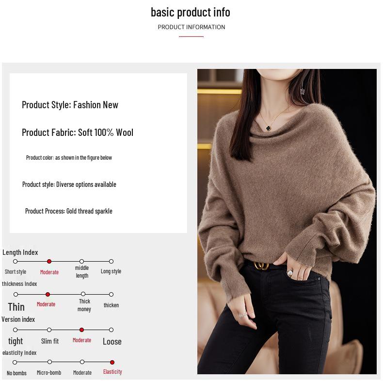 Trendy Batwing Sleeve Wool Sweater: Loose Wide Neck Knit Pullover for Women