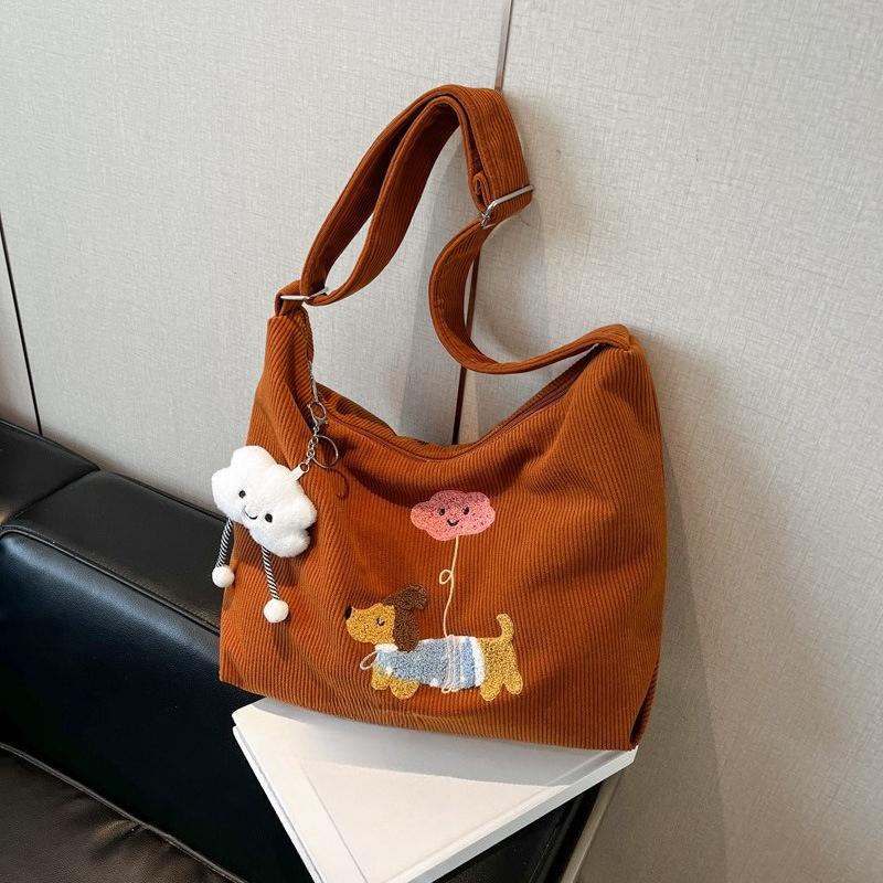 Милая вышитая одноплечевая сумка, большой вместимости, простая и модная, универсальная сумка через плечо without pendant золотисто-коричневый