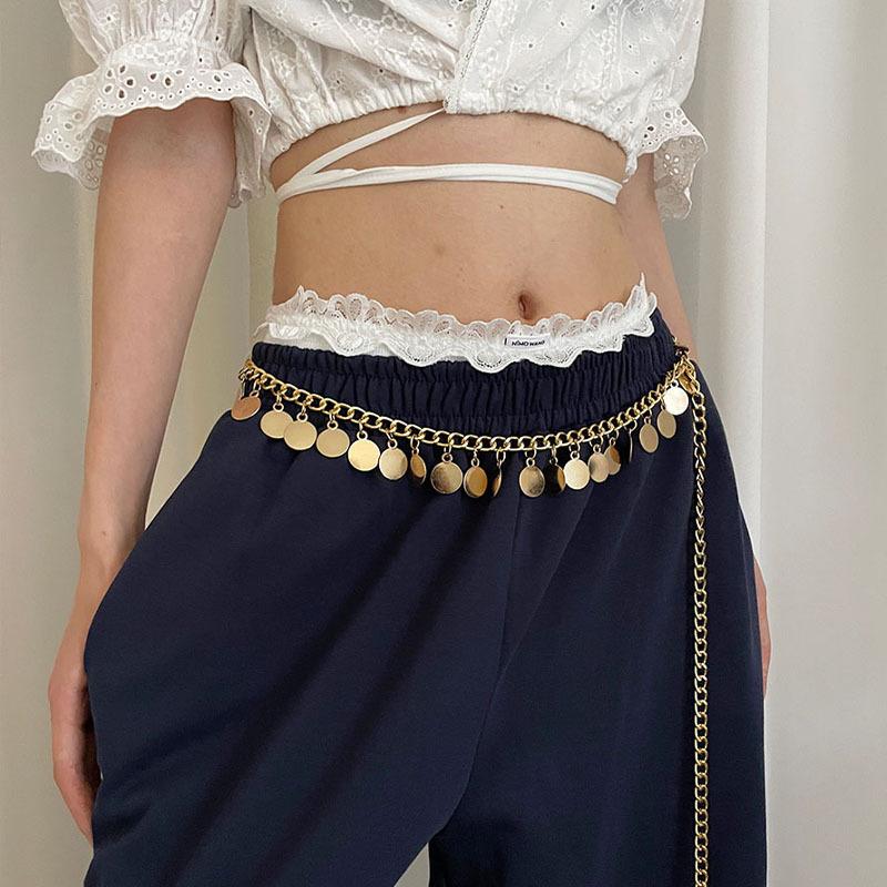 

Металлическая западнобогемская поясная цепочка с длинной подвеской, винтажный пояс для юбки, джазовые аксессуары золотой