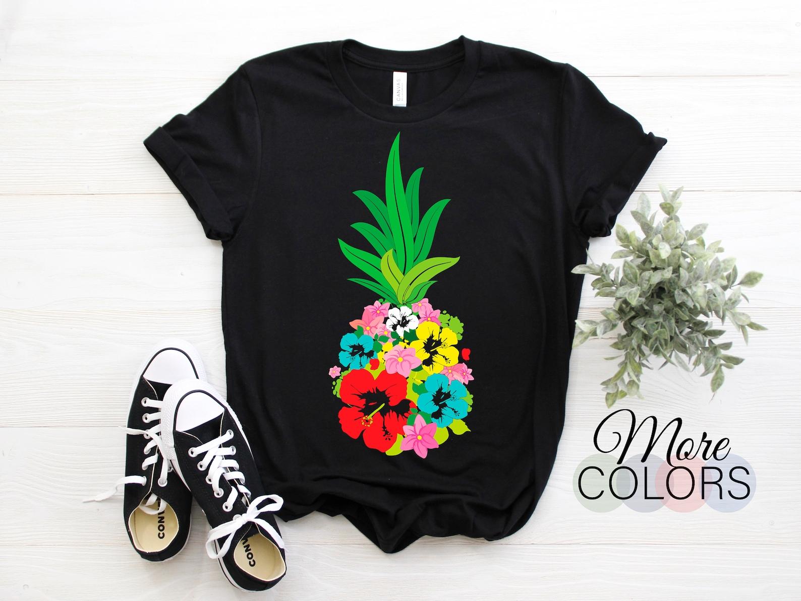 Pineapple Fruit Flower Farm Hibiscus Island Hawaii Hawaiian T-Shirt, Surfer Aloha Summer Travel Surfing Gift, Surf Vacation Souvenir Present 100