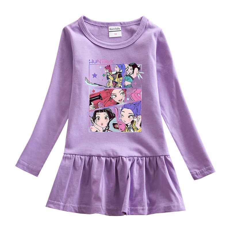 Girls Anime Kpop Rumi Zoey Mira Hunters Print Pleat Mesh Dress