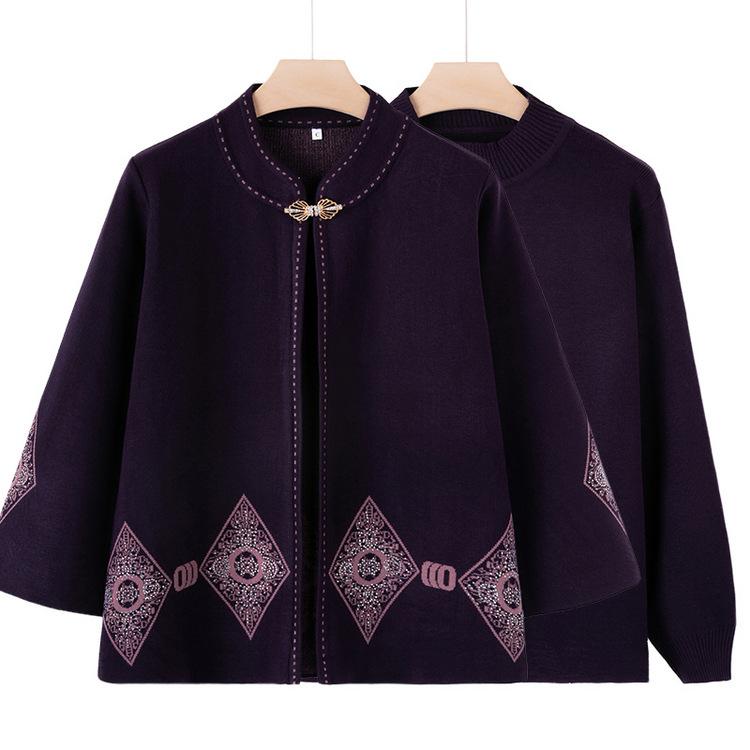 Middle-aged and Elderly People Have A Festive Wedding Banquet for Mothers Wearing Autumn and Winter Grandma Sweater Jacket Cardigan Two-piece Sweater