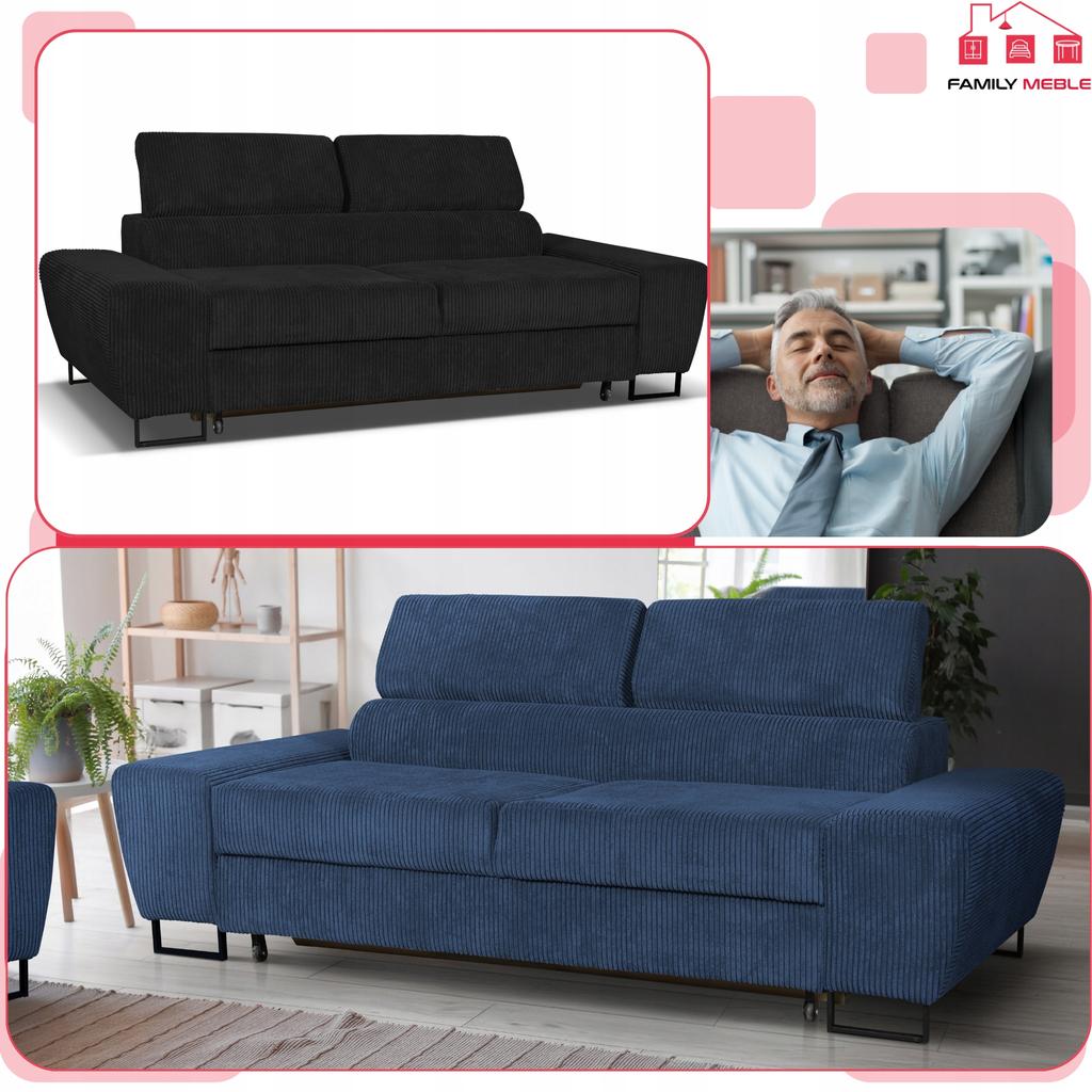 Sofa Couch Savio Living Room Family Furniture Black Corduroy Reg Headrest