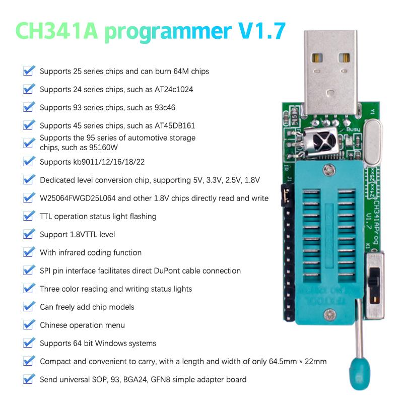 Ch341A Programmierer V1.7 1,8 V Level Shift W25Q64Fw W25Q128Fw Gd25Lq64 Programmierer Modul W/Adapter Board
