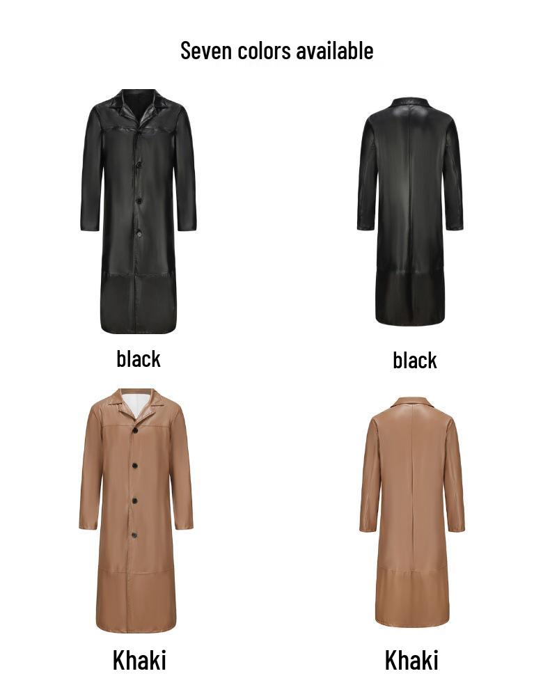Stilvoller langer Herren-Trenchcoat aus PU-Leder Slim Fit