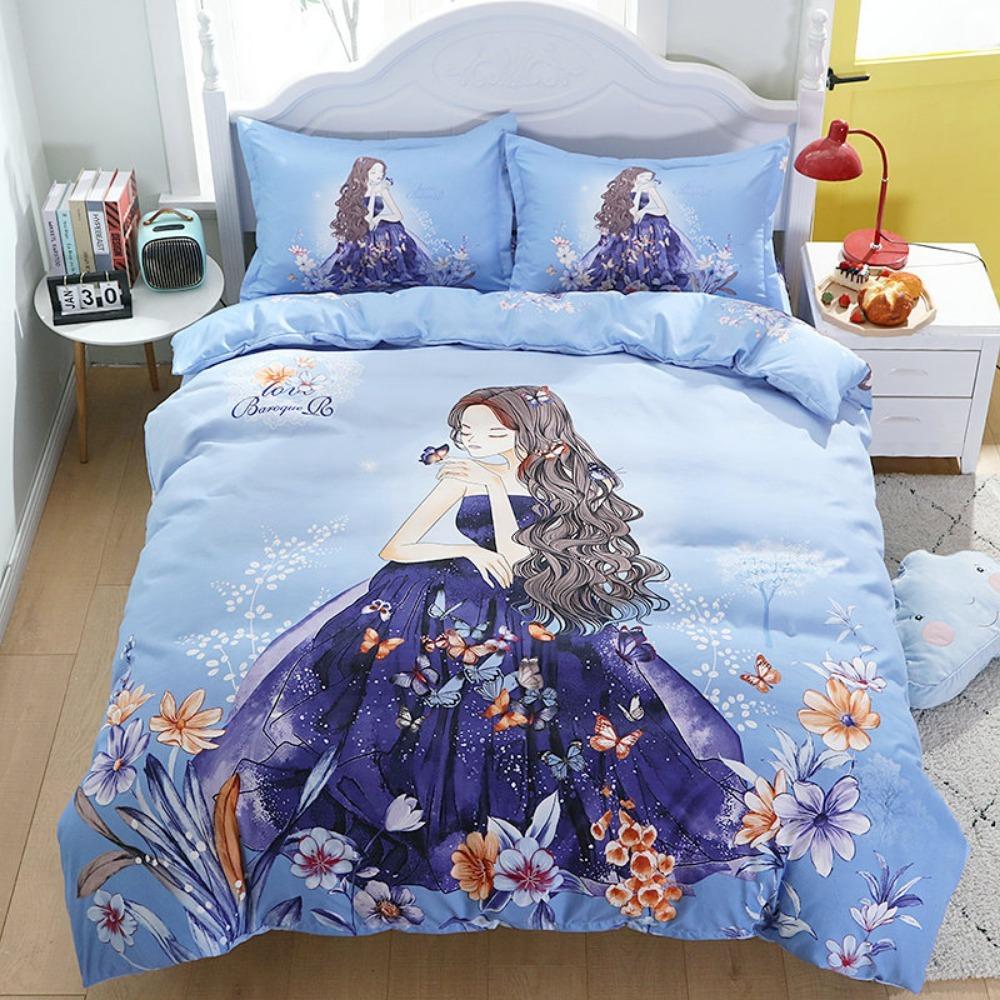 The Beautiful Girl Motif ,Microfibre Bedding Sets, Children's Bed Decor Duvet Cover for Teenagers Adult 3-Piece  Puppy Bed Linen