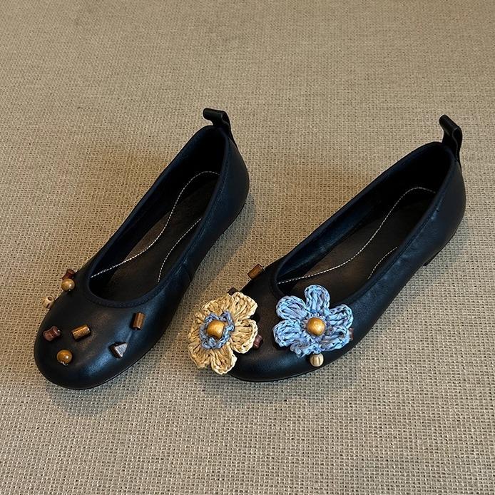 

Sheepskin~ Leather flat-bottomed Mary Jane shoes women s retro mandarin duck flower shallow mouth single shoes commuting versatile ballet shoes 35