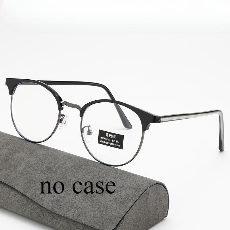 Retro and versatile anti blue light gray glasses, metal oval frame color changing glasses, eye protection glasses