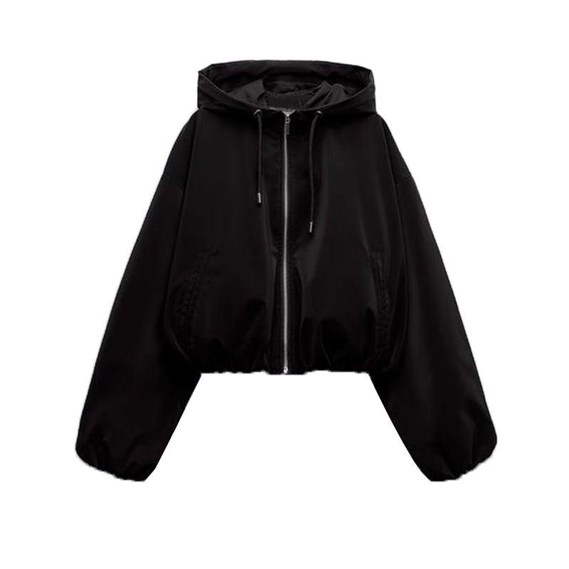 

Spring New Women s Clothing Suede Texture Loose Hooded Minimalist Long Sleeve Jacket Outwear 3046542 Black L