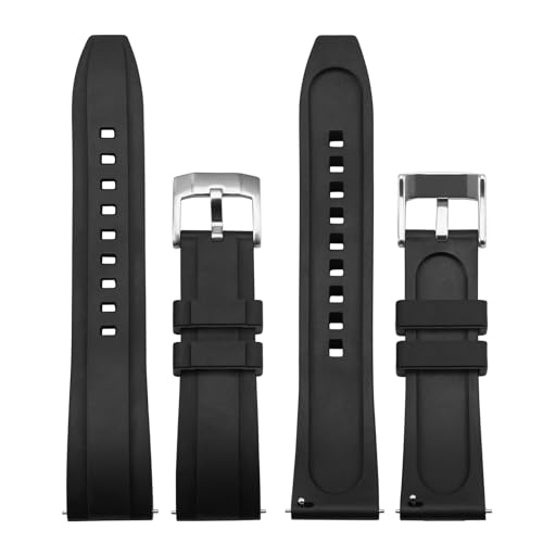[WOCCI] Fluororubber Watch Band 20mm Silicone Watch Strap Luxury Watch Rubber Strap Quick Release Black/Silver Buckle