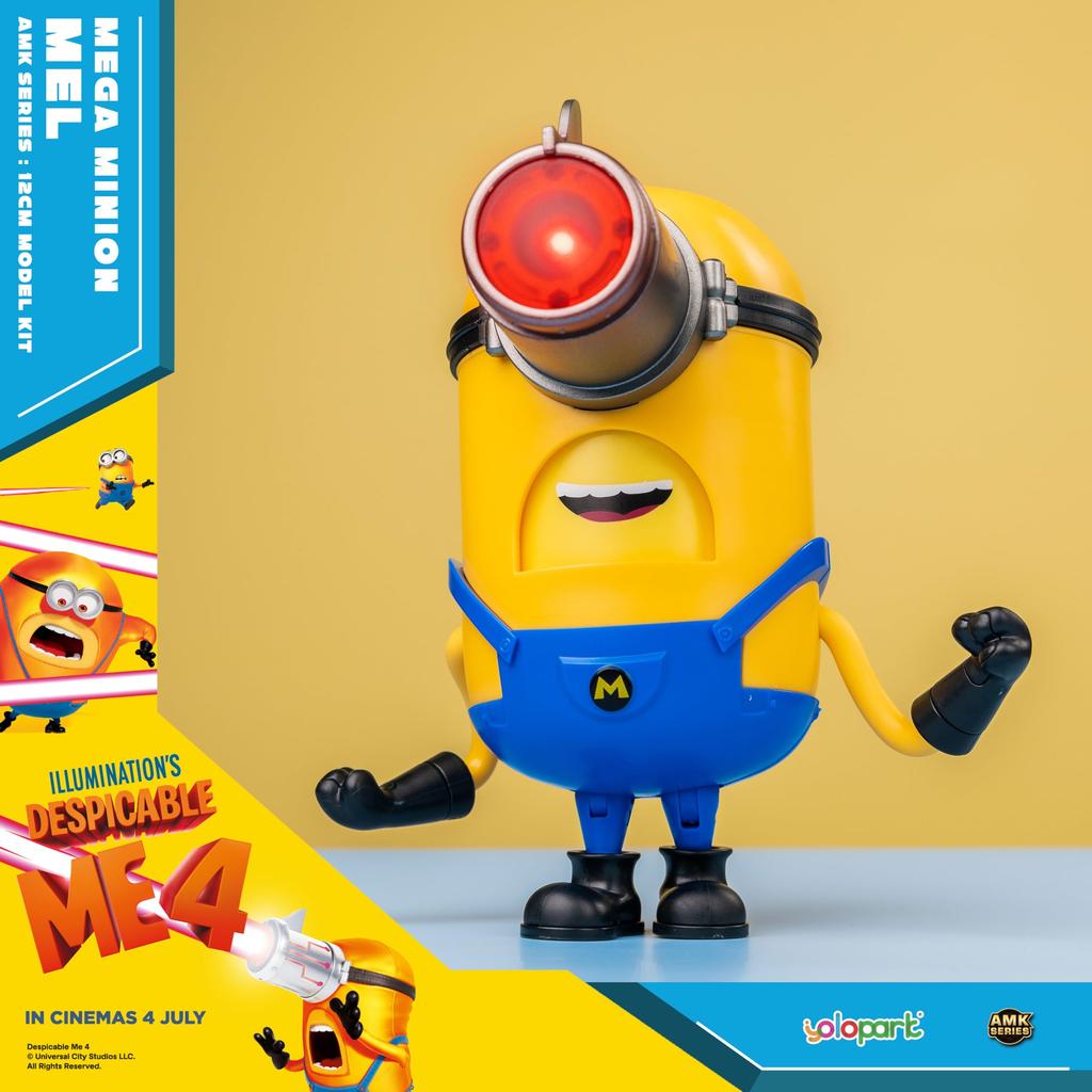 Minions Despicable Me 4 Toy, 4.7-inch Mega Mel Action Figure with Extendable Laser Eyes and 5 Interchangeable Facial Expressions, Minion Model Kit,