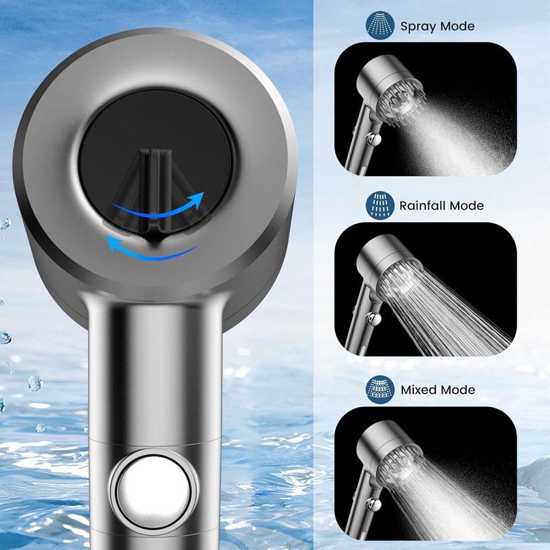 Pressurized Handheld Shower Set with Filtered Spray & Massage Nozzle in Gun Grey