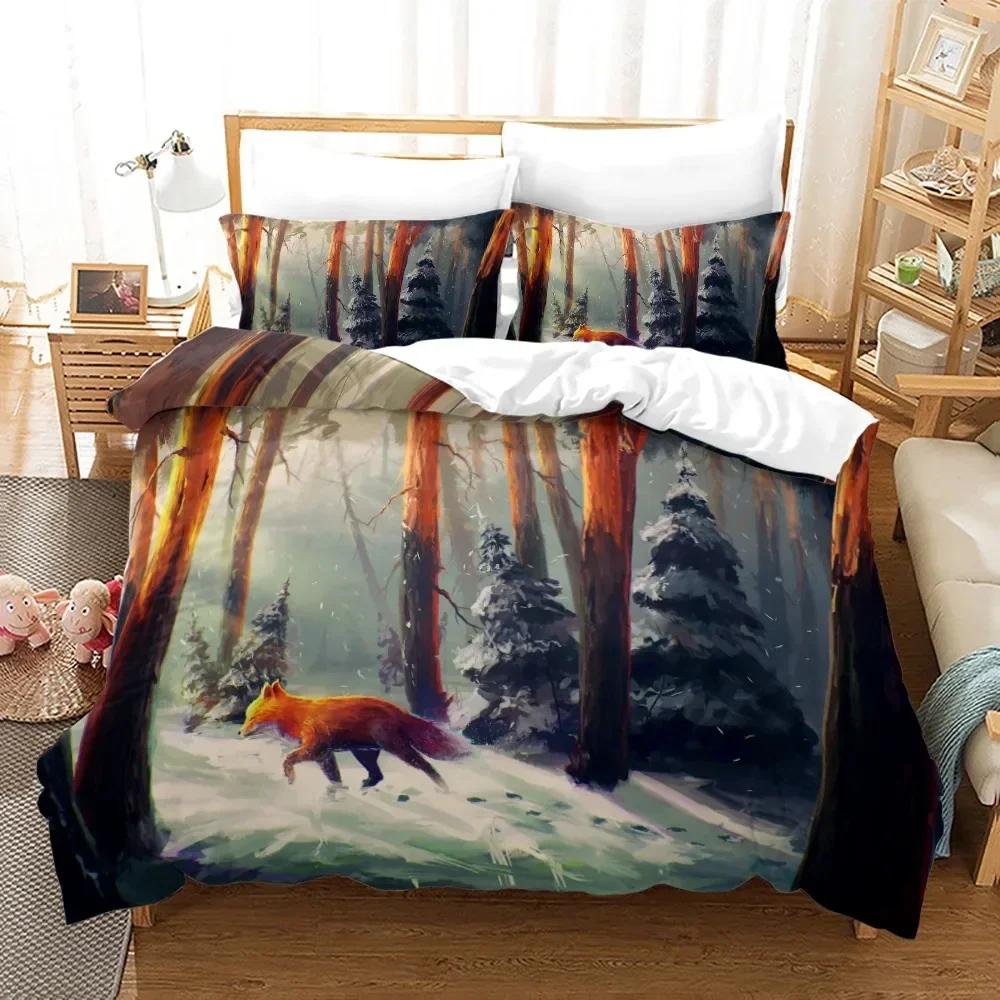 Fox 3D Animal Theme 3D Duvet Cover Bedding Set Comforter Linen Pillowcases Home Decor Single Double Twin King Queen
